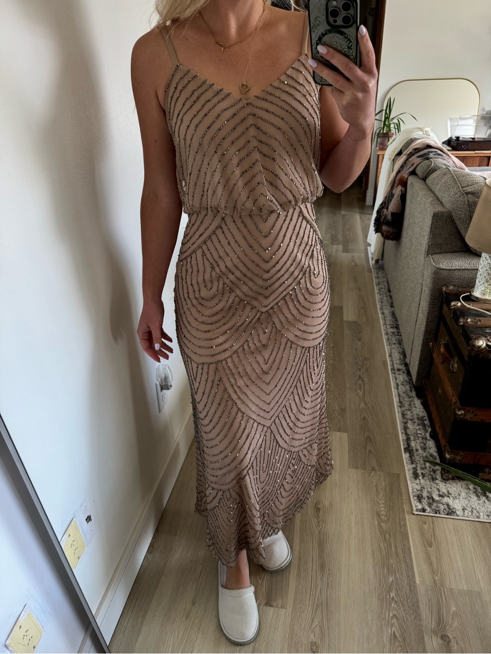 Adrianna Papell Blush Beaded Maxi Dress